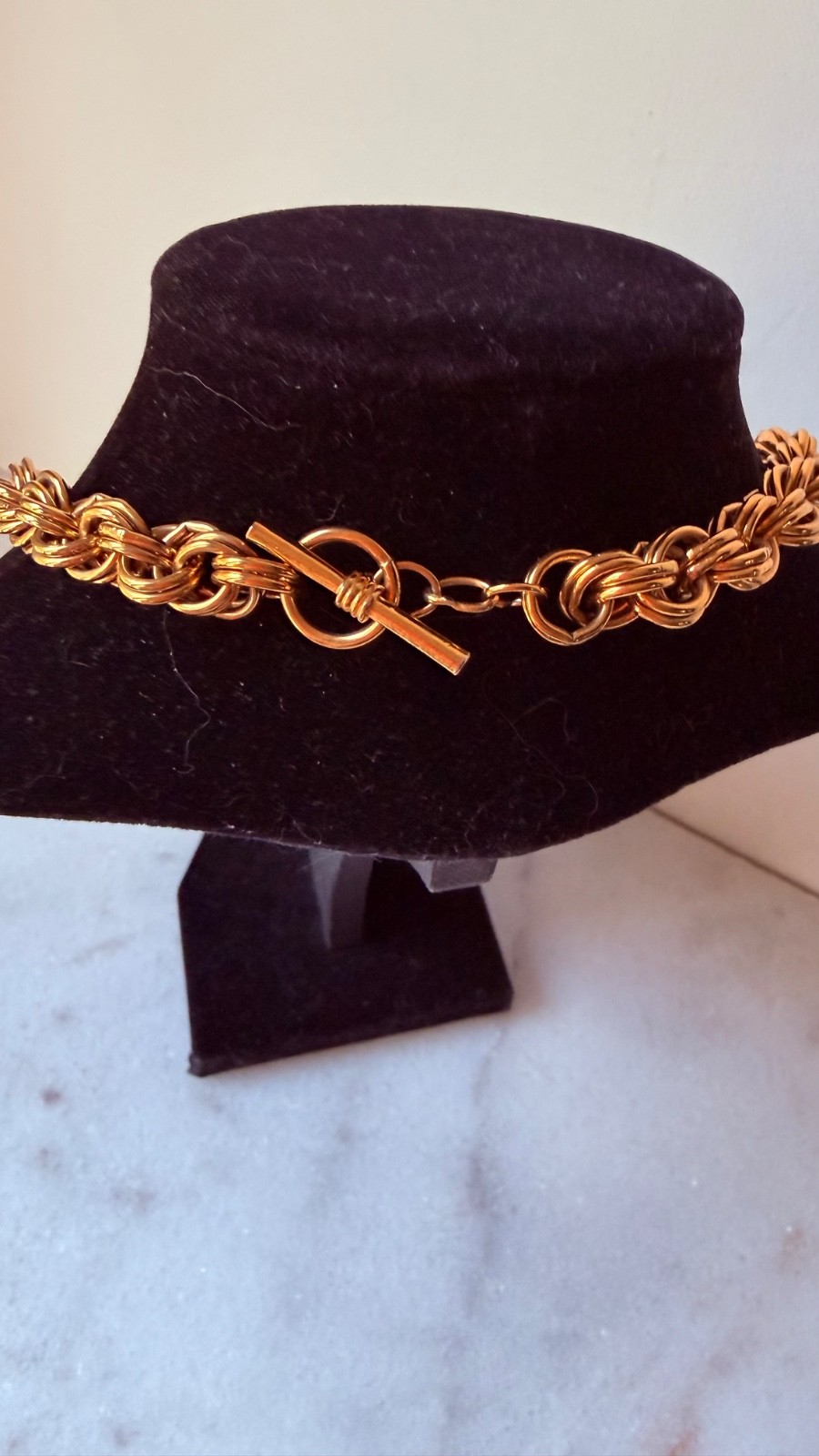 Vintage Signed Gold Brass Plated Chain Link Necklace Choker 17” Elegant…