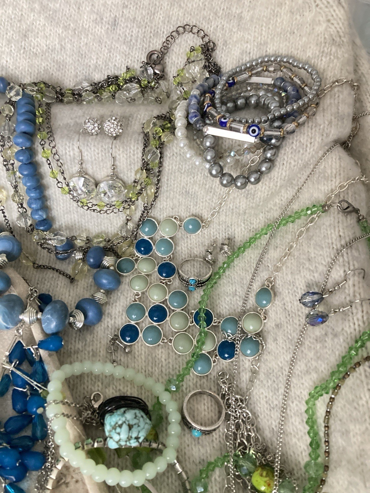 Vintage & Modern Costume Jewelry Lot Curated Collection ALL WEARABLE Blues