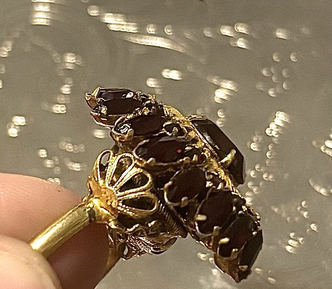 Vintage SIGNED Florenza Brooch Pendant Ring Set RARE HTF Garnet Red Gold Dangle