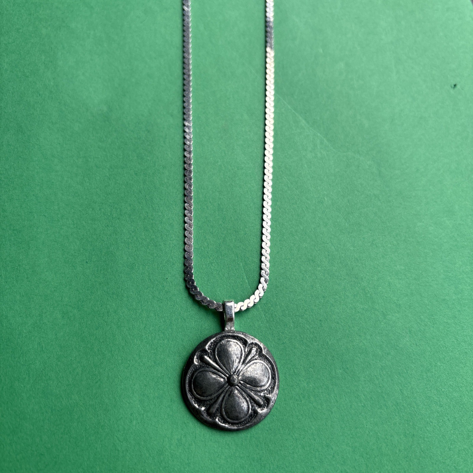 Vintage pewter Button Pendant necklace 🇳🇴 Norwegian! NEW STYLE! 1”