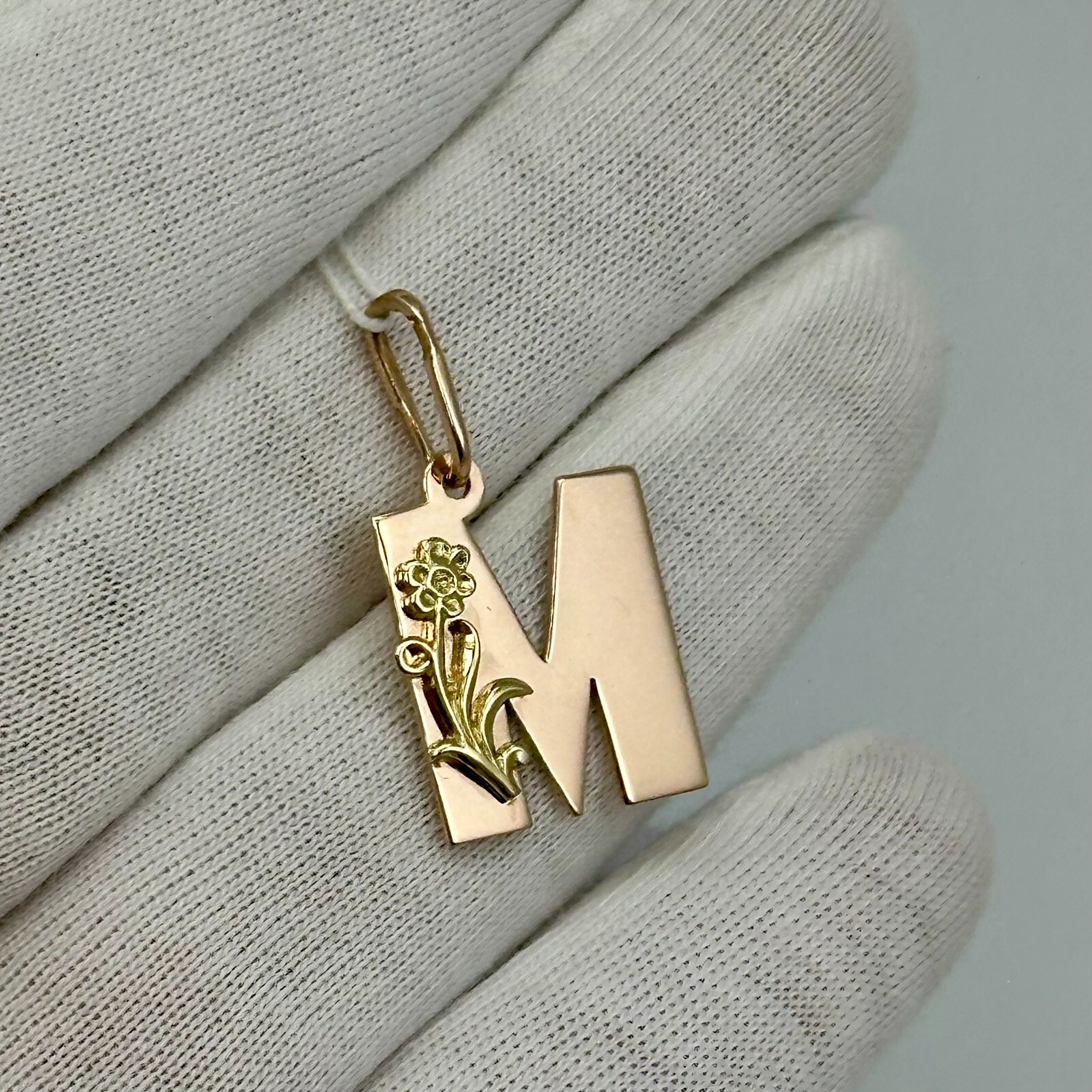 Vintage Original Rose & Yellow Gold Pendant Letter “M” 583 14K 1,80 g. Ukraine