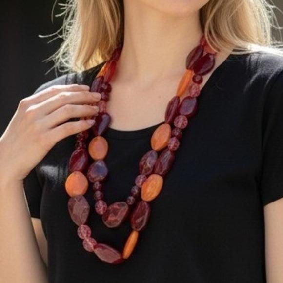 Vintage Chunky Statement Necklace Acrylic Resin Bib Beaded Y2K 90s Opera 48″