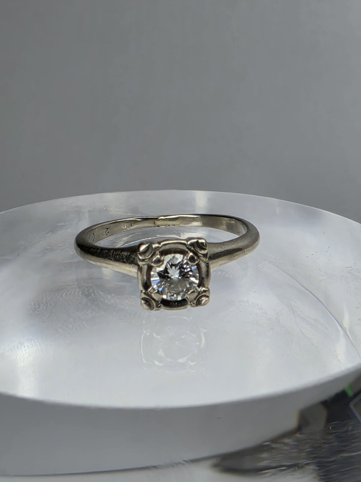 Antique Art Deco .25ct Diamond 14K White Gold Ring Sz 4 1/2 Estate Fresh