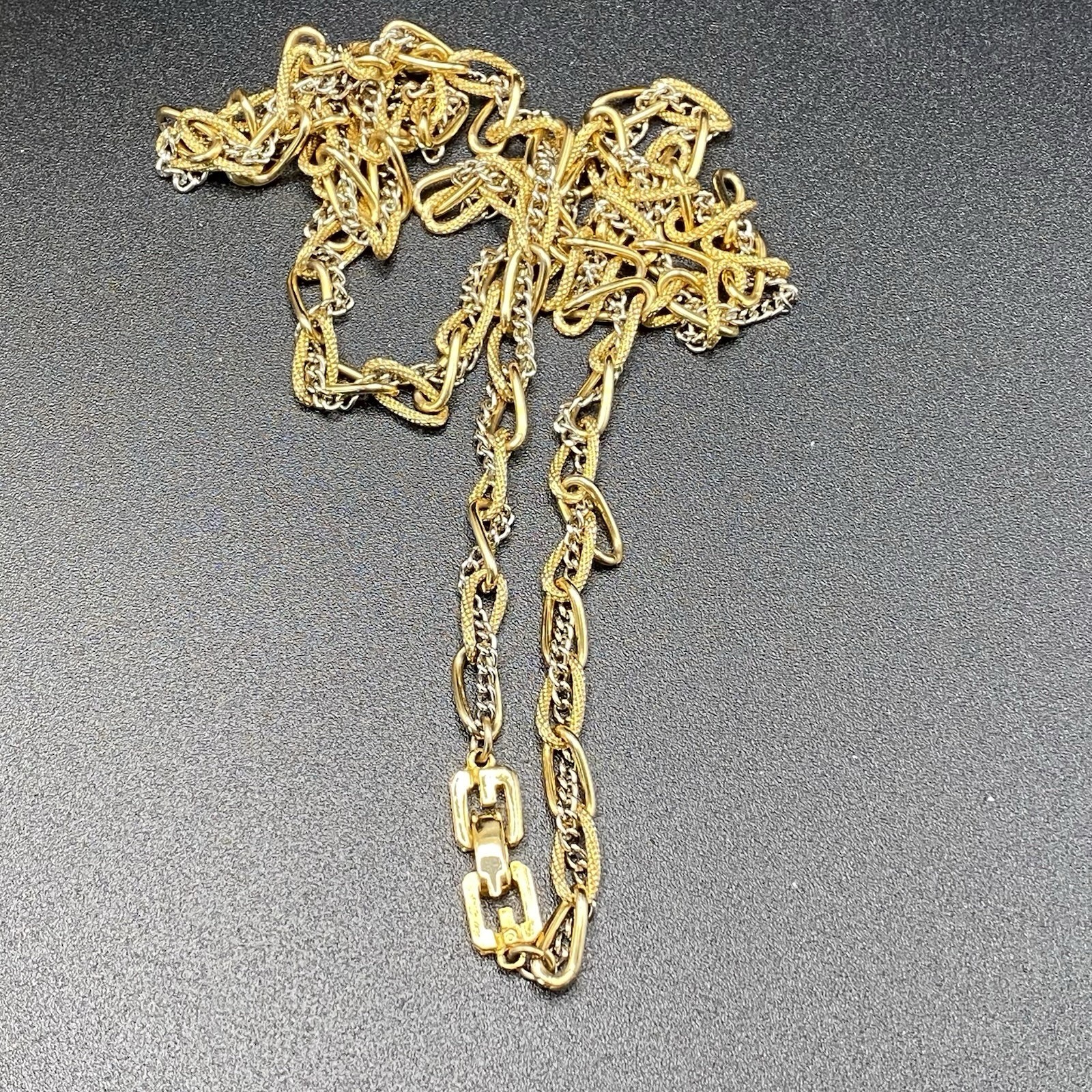 Vintage Givenchy Gold Chain Necklace 31” Multi Strand Statement Opera Logo Clasp