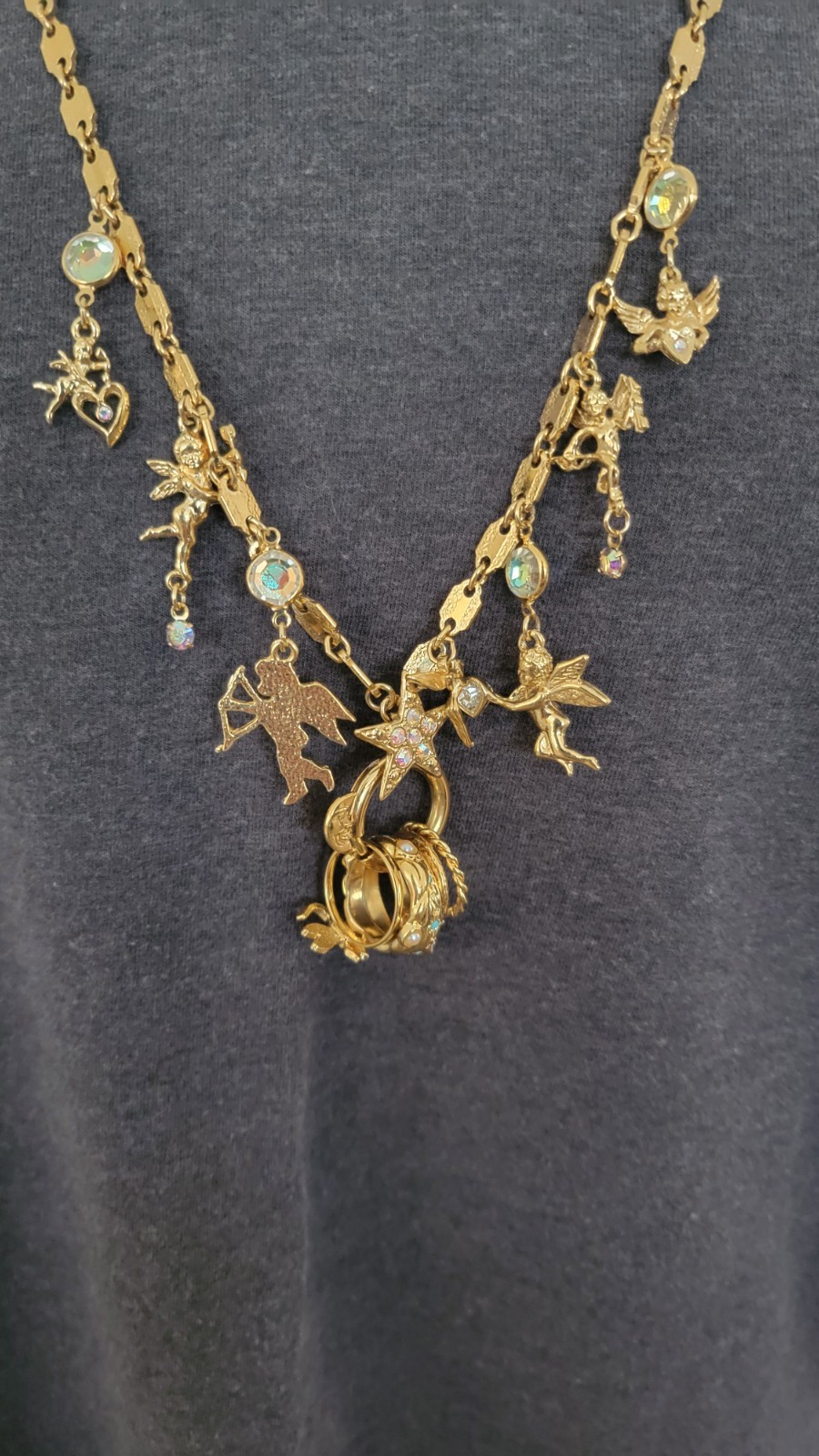 vintage Kirk Folly cupid secrets angels rings necklace 16″ long