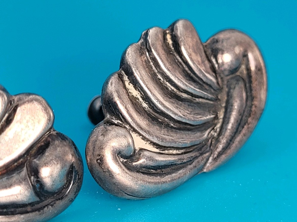 Rare Vintage Casa Figueroa Taxco Silver 980 Screw Back Earings 1930s-Early 1940s