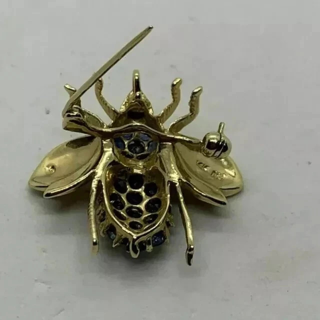 1.50Ct Round Cut Blue Sapphire Bee Brooch Pin & Pendant 14K Yellow Gold Plated
