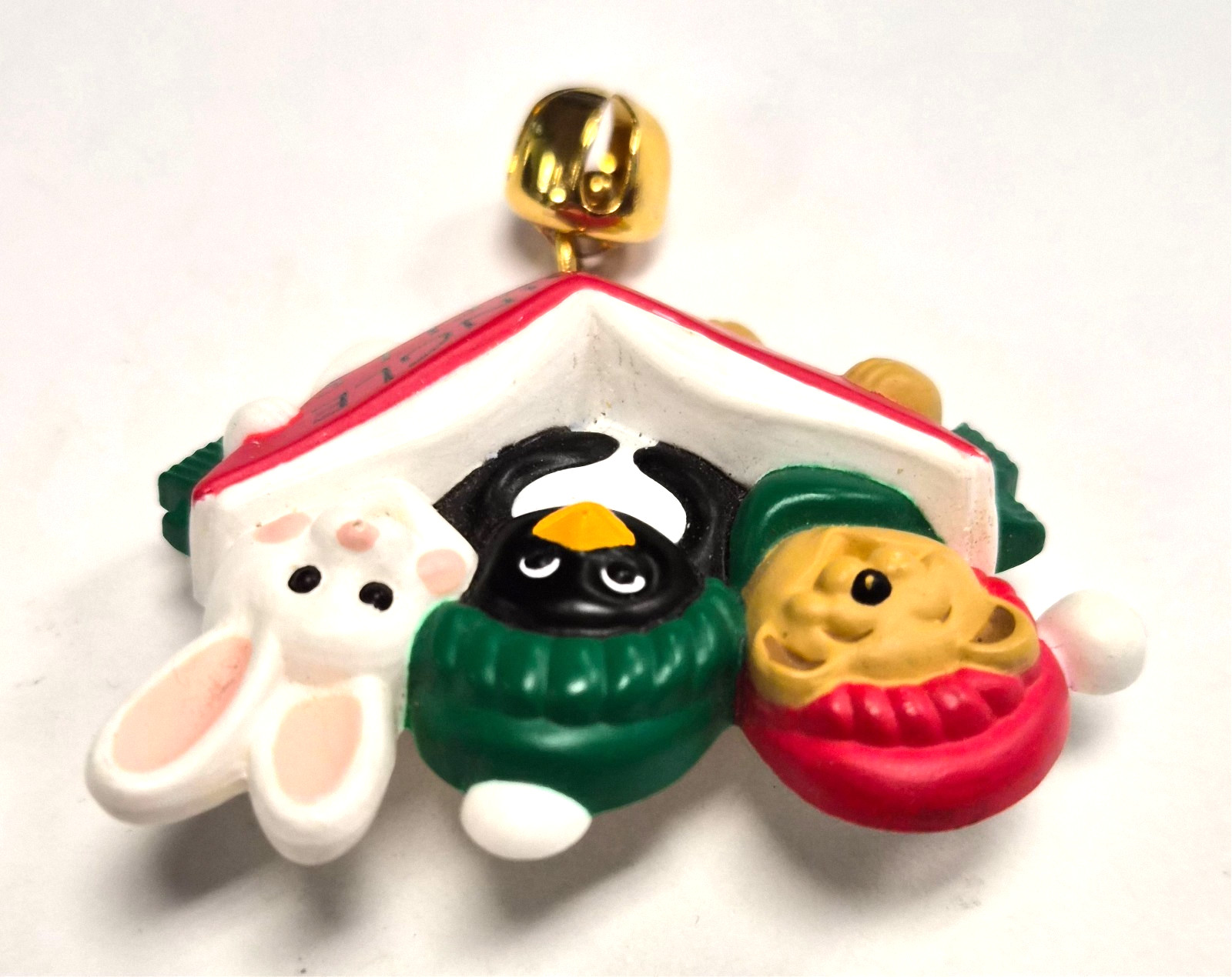 Vintage 90’s Hallmark Cards Christmas Carolers Bear Penguin Rabbit Pin / Brooch