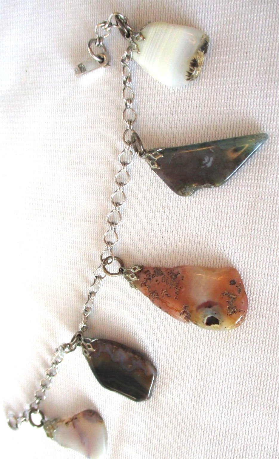 Awesome Handmade 5 Different GEMSTONE On A Silver Tone Bracelet