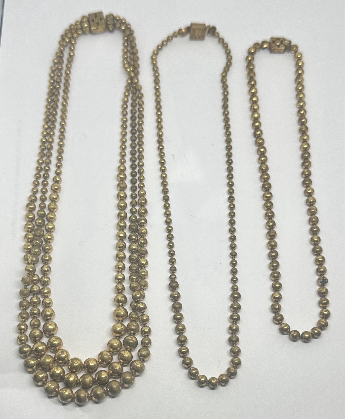 Vintage Victorian Ball and Chain Brass Ornate Slide Clasp Necklace Lot of 3
