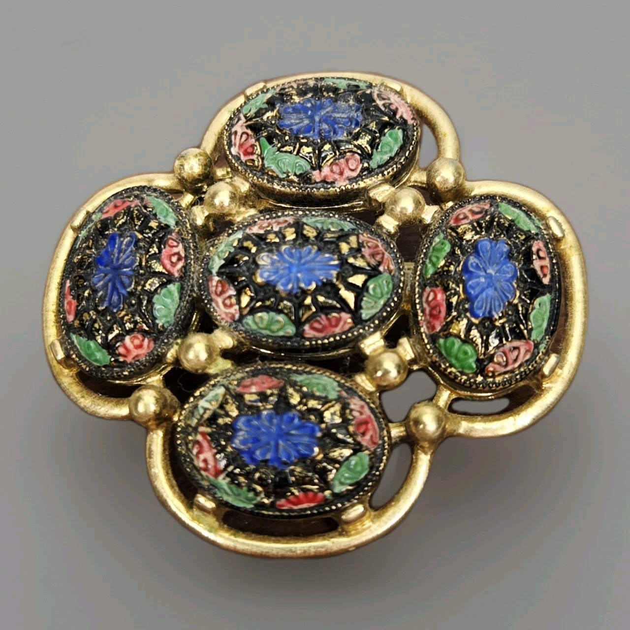 Vintage Sarah Coventry Brooch Light of The East Mosaic Cabochon Pin 1968 Signed