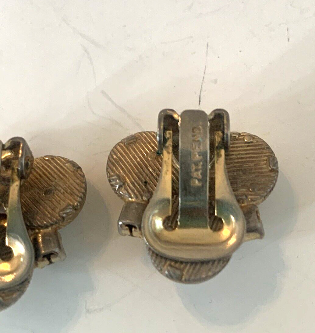Earrings Clip On Huggie VTG Gold Tone Cluster Rhinestones Ribbed Domes Unsigned