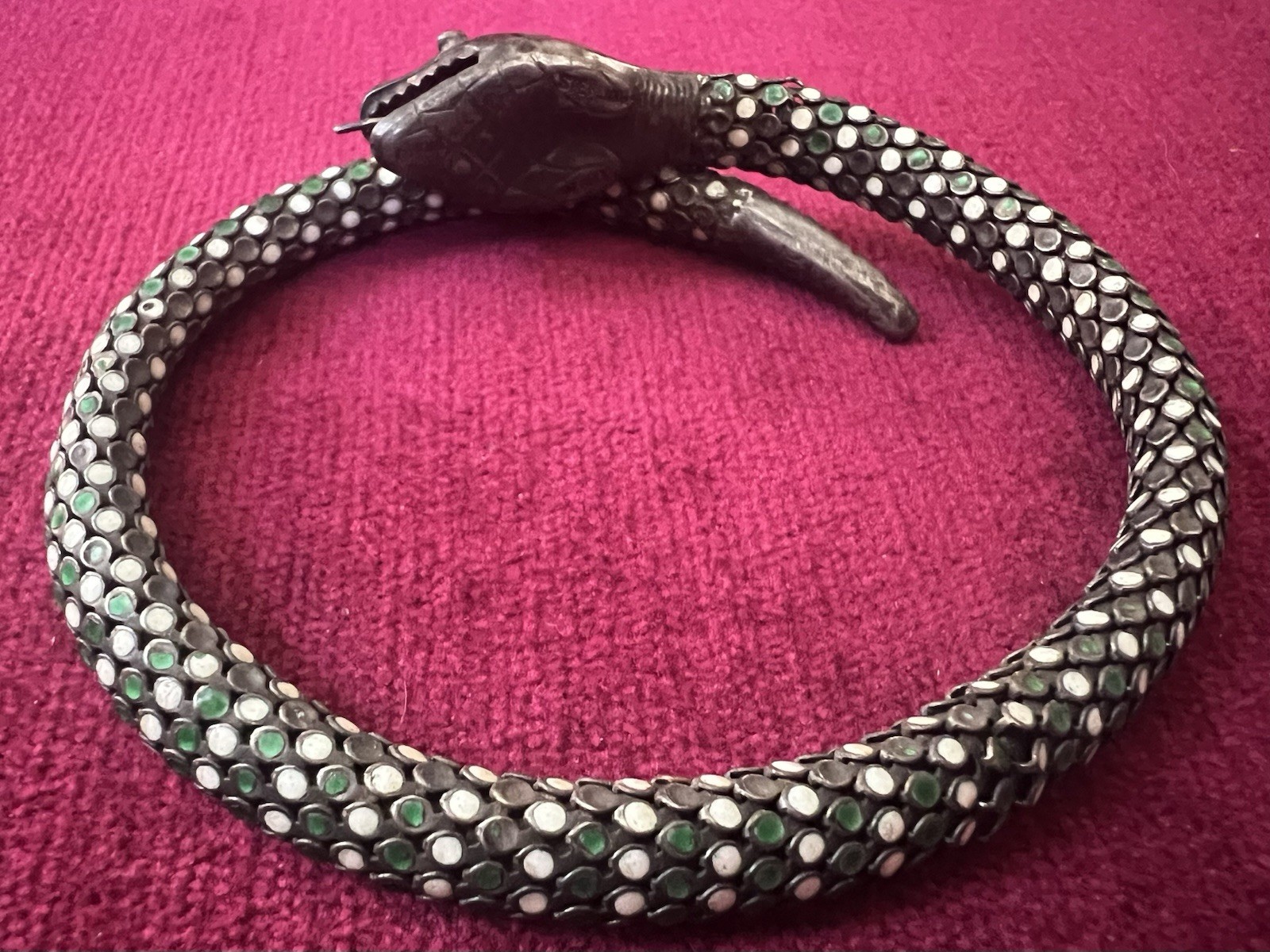 FABULOUS RARE ANTIQUE WHITING DAVIS ENAMELED WRAP SNAKE BRACELET.