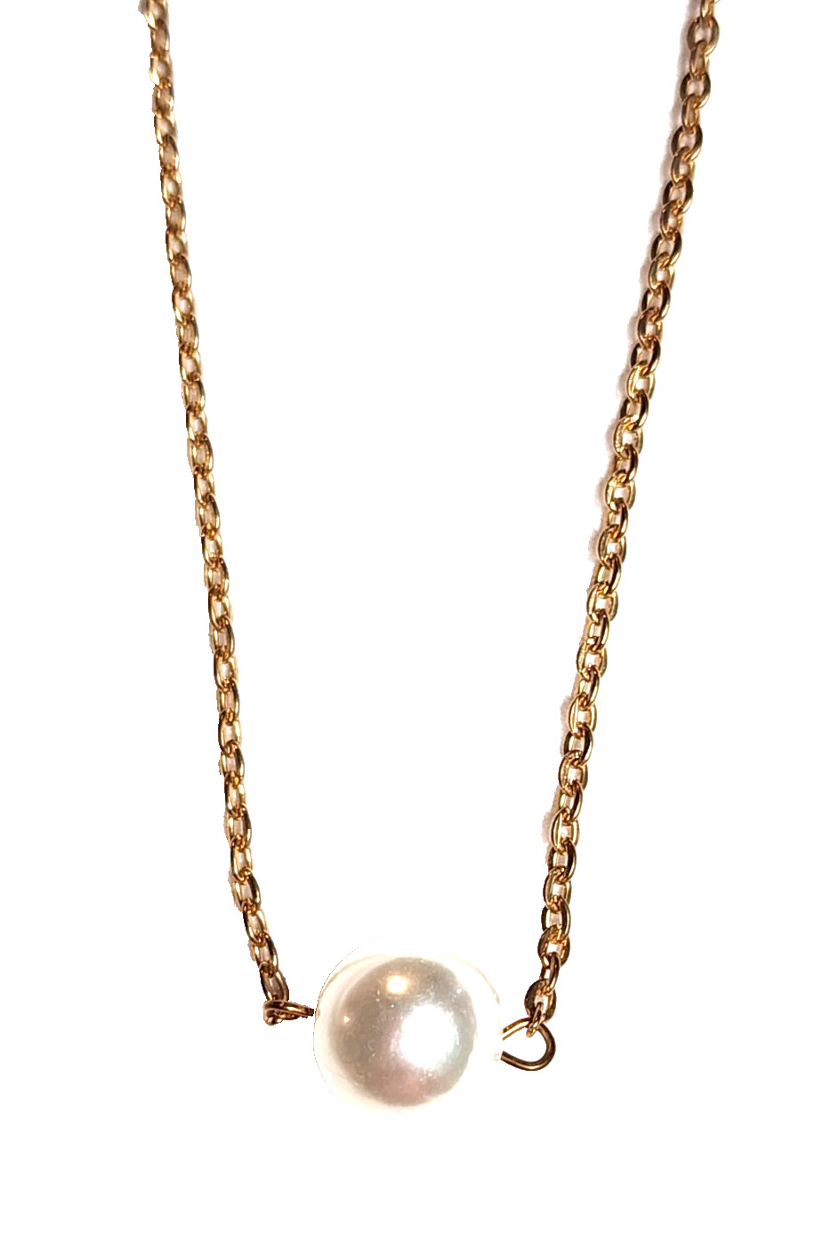Vintage White Faux Pearl w/ Gold Tone Chain Pendant Charm Necklace 20″ Retro GUC