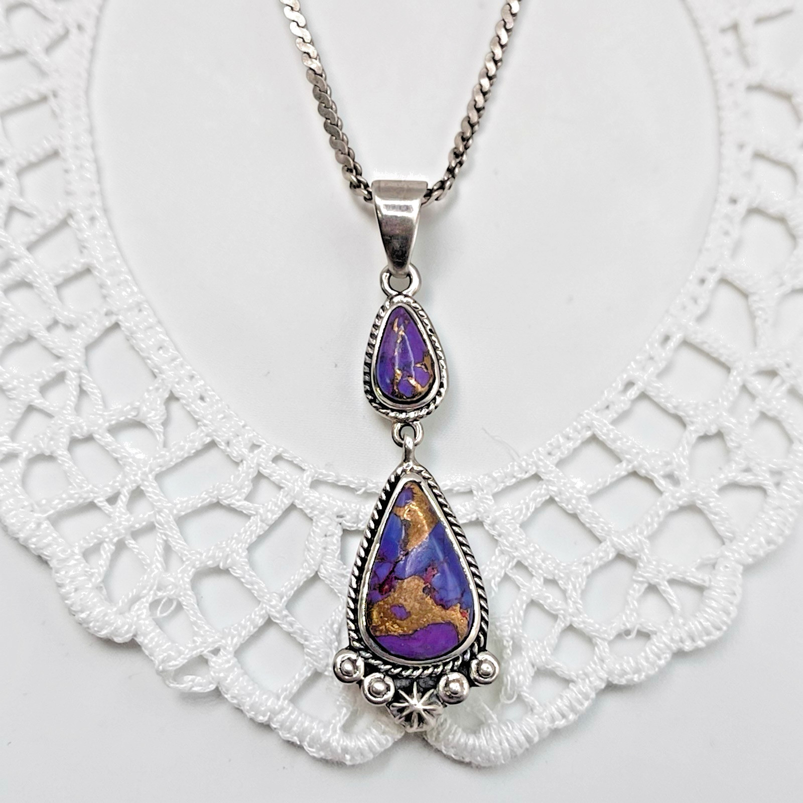 T Philippines Ornate 925 Sterling Copper Purple Gemstone Pendant Necklace, 16.5″