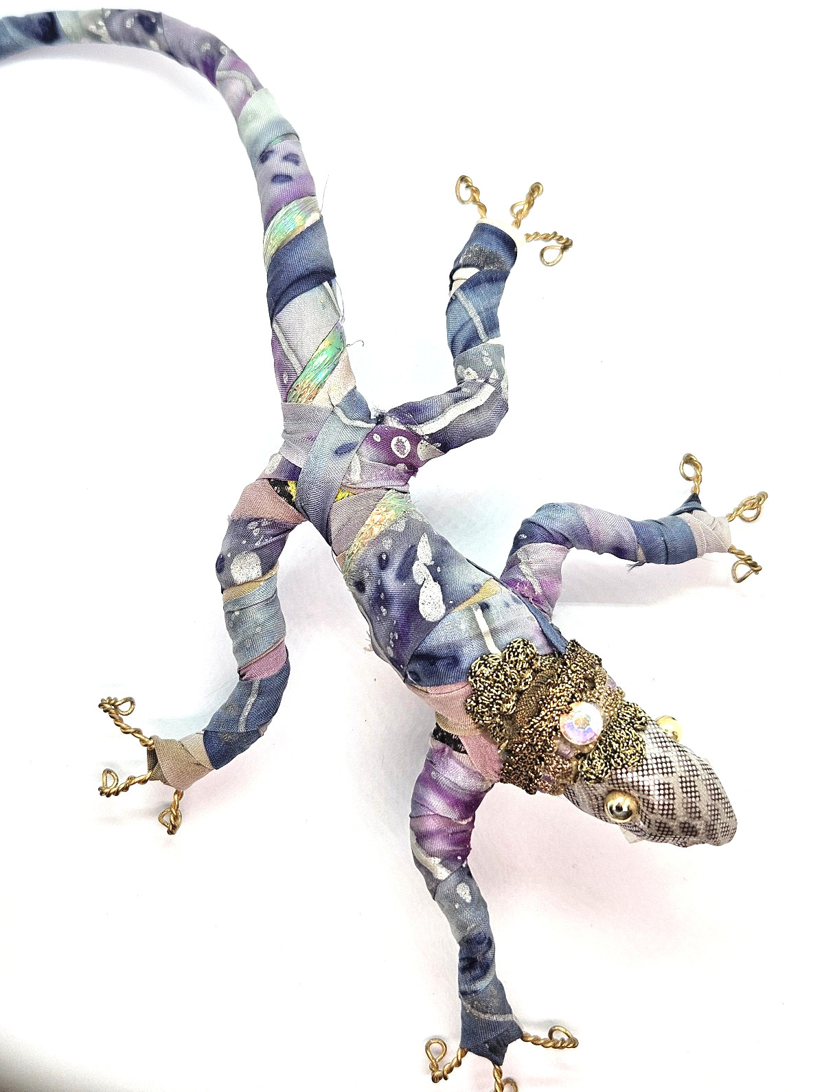 Amazing SANDRA KLINK Wondrous Creatures Lizard Reptile Brooch Art Pin Fabric 8″
