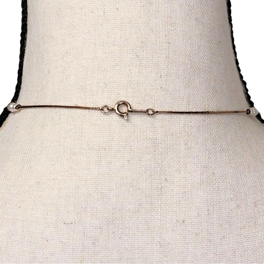 Vintage 80s Faux Pearl Station Necklace 29″ Gold Tone Liquid Chain Tin Cup Korea