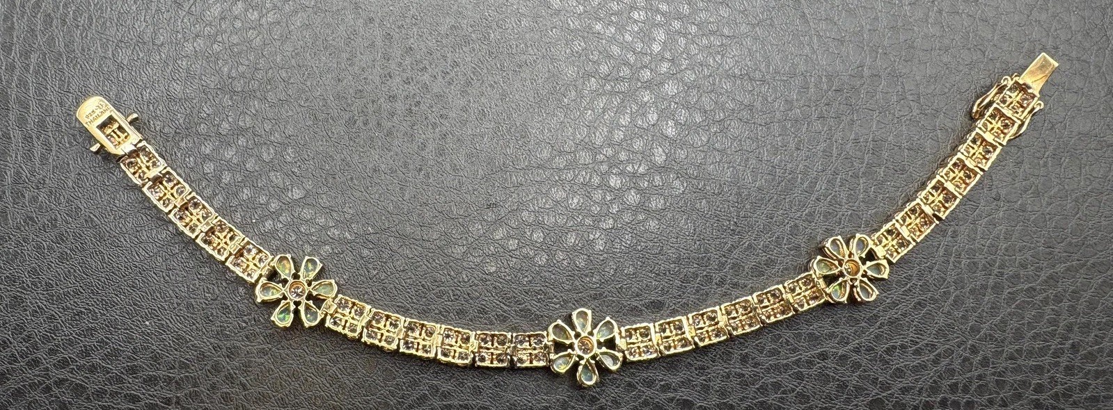 VTG Vermeil Sterling Silver 925 Opal & CZ Tennis Flower Boho Bracelet Floral 8”