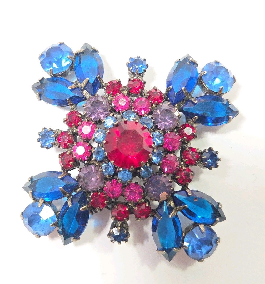 Vintage Caviness? Pink Sapphire Amethyst Maltese Cross Rhinestone Brooch 2″
