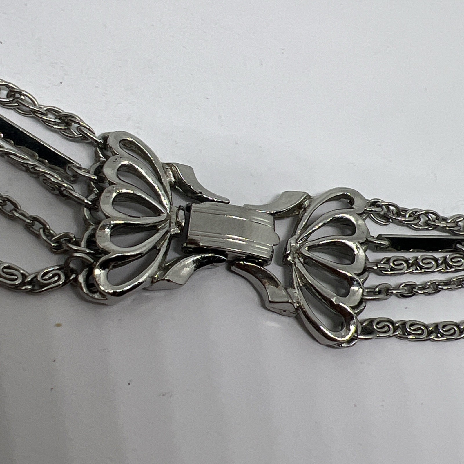 Vintage Silver Tone Layered Chain Statement Necklace 5 Strand