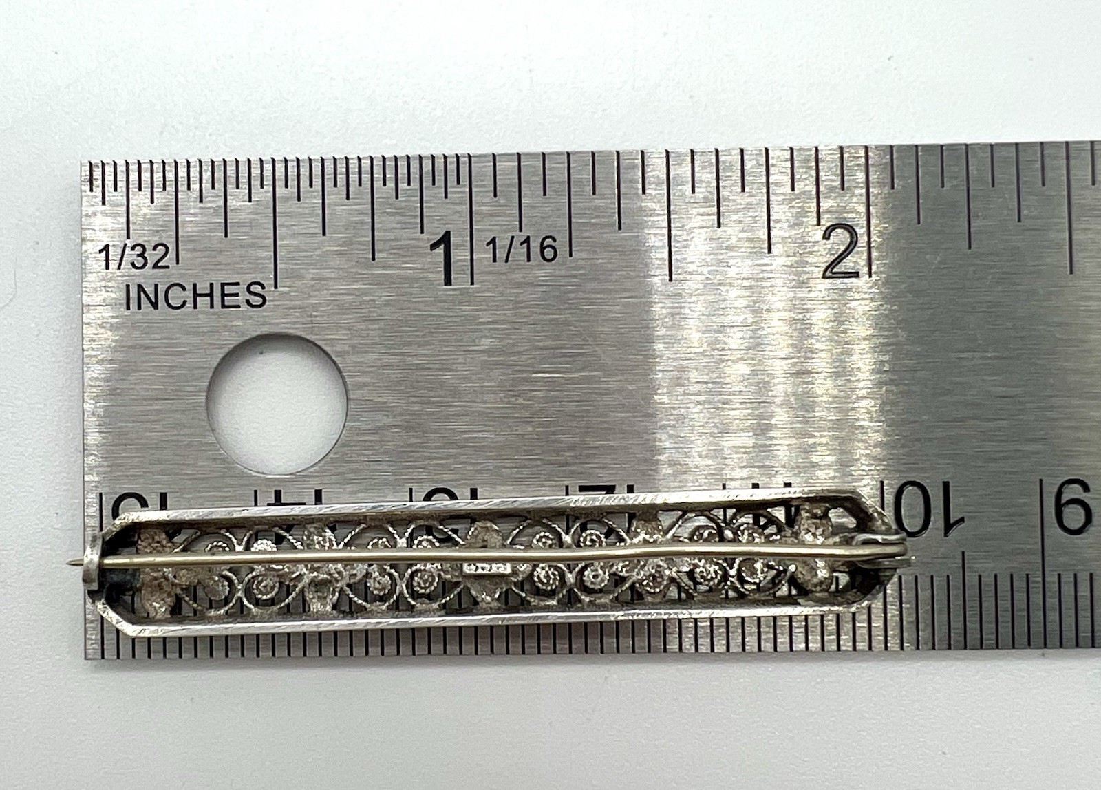 Antique 835 Sterling Silver Flower & Wire Bar Pin/Brooch