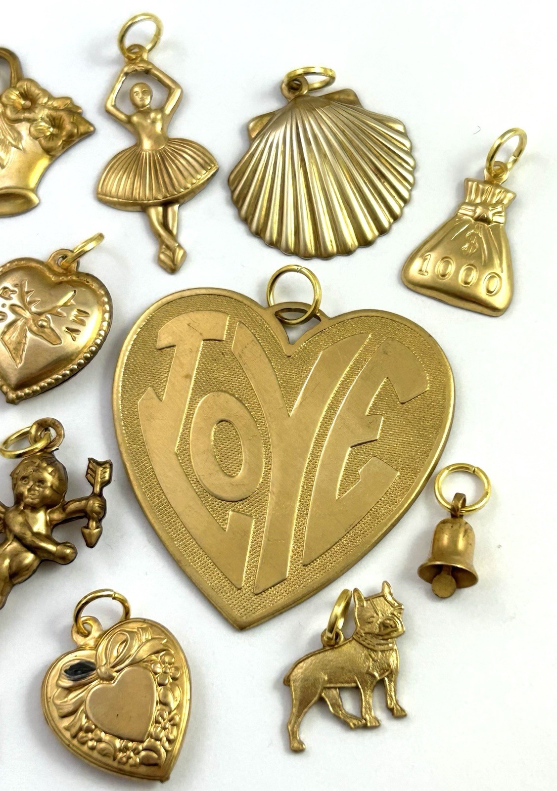 Vintage Jewelry Lot Charm Pendant Heart LOVE Ballerina Dog BRASS AS IS CRAFT