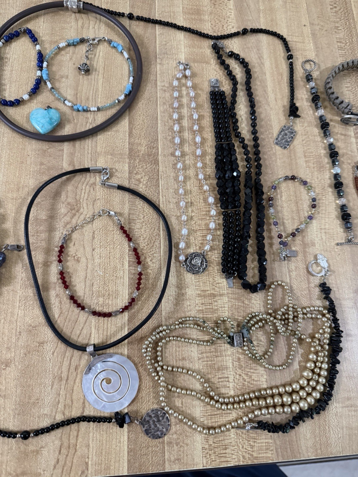 Sterling Silver Vintage Modern Mix Bead Plastic Stone Necklaces Bracelet Lot