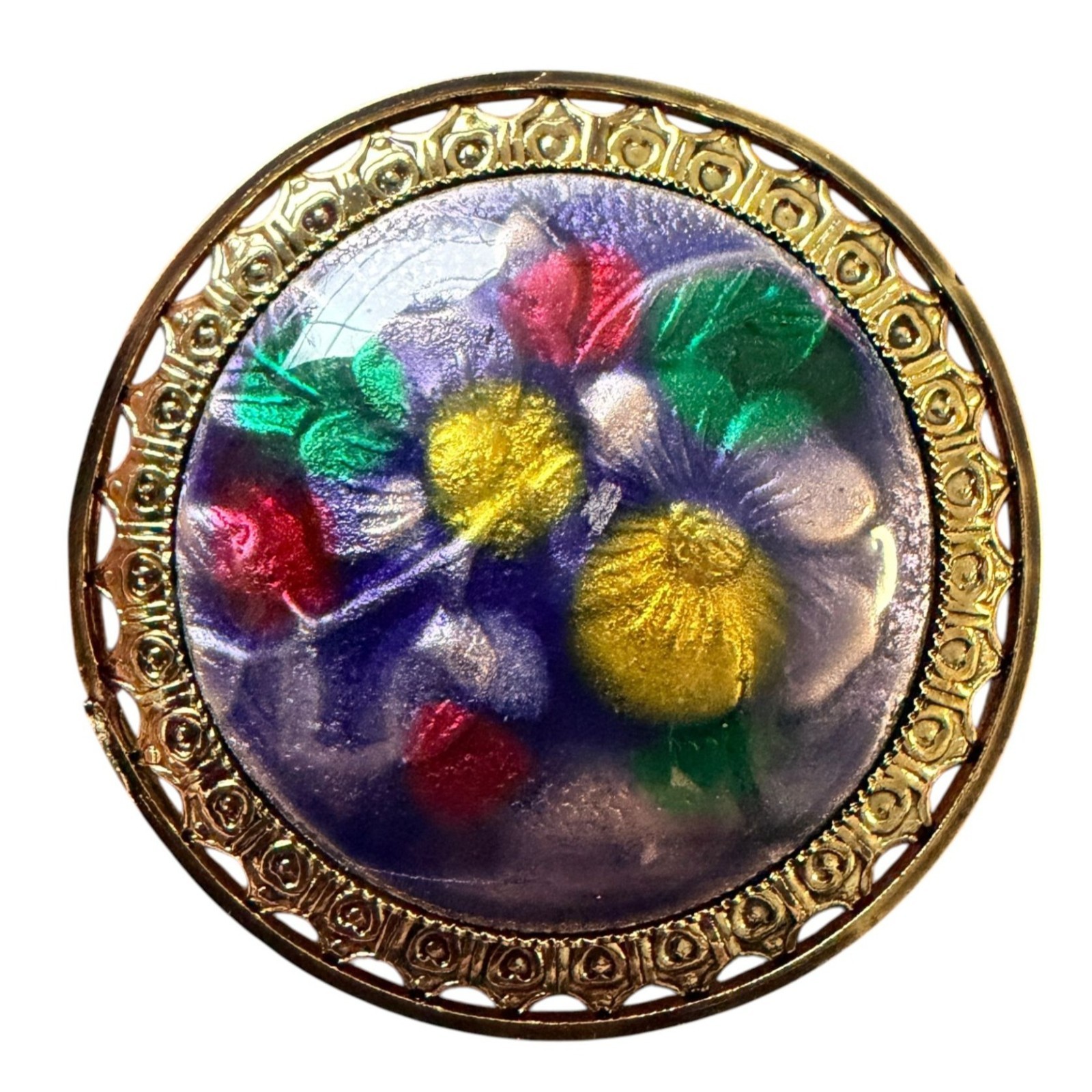 Vintage Reverse Carved Lucite Brooch Gold Tone Floral Pin 1950s New Old Stock