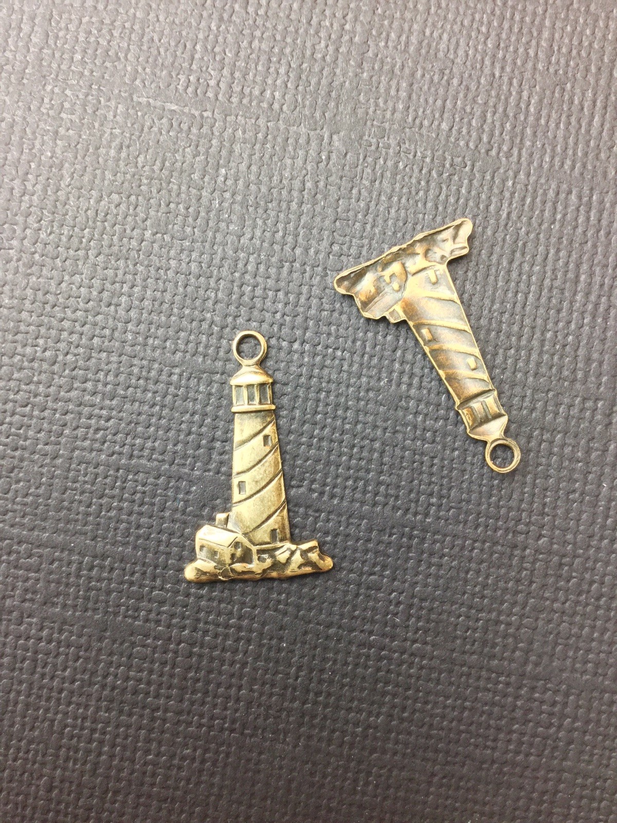 46383 – 4 Pc Small Lighthouse Charm Jewelry Finding Stamping Brass Ox