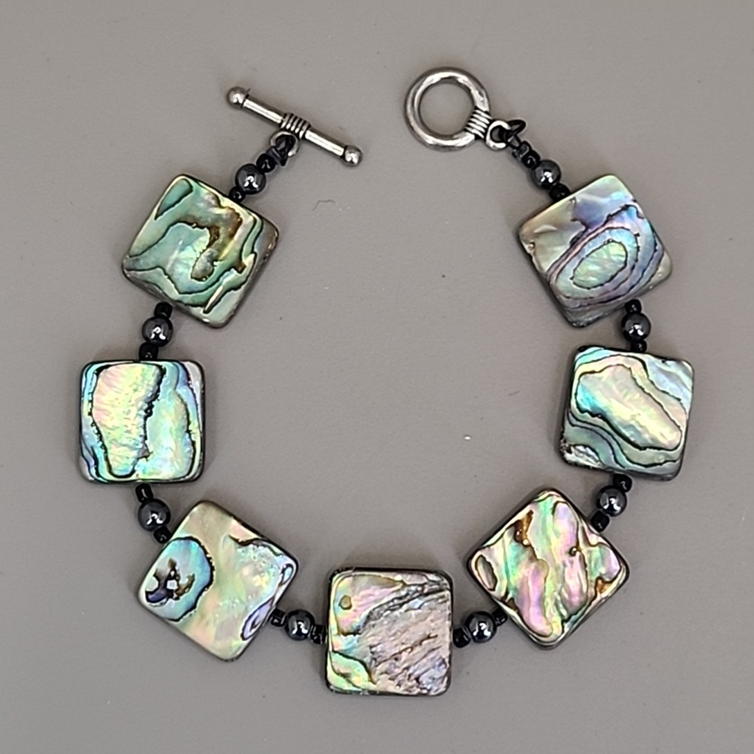 Abalone Bracelet Square Beaded 7.25″