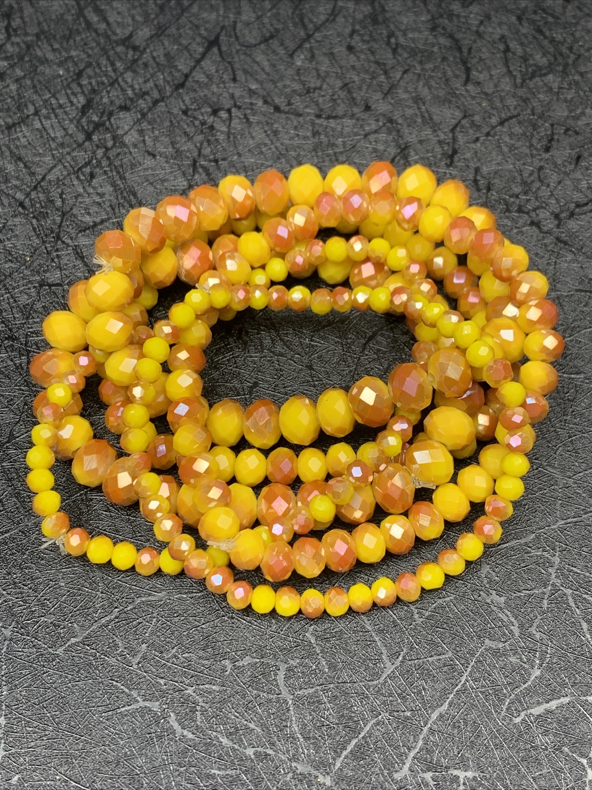 Vintage faceted glass crystal yellow burnt orange stretch￼bracelet lot of six ￼