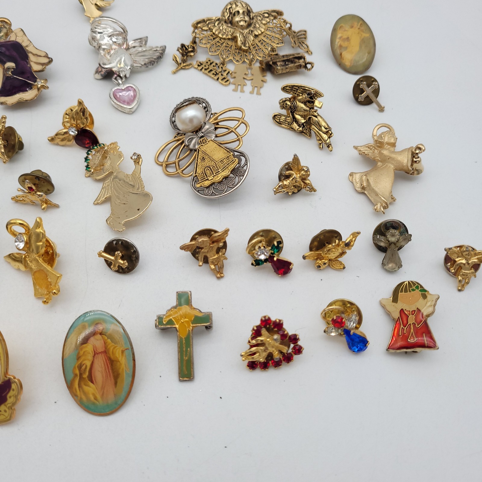 Religious Angels Cherubs Crosses Lot Vtg Lapel Pin Brooch Mix Fashion Jewelry