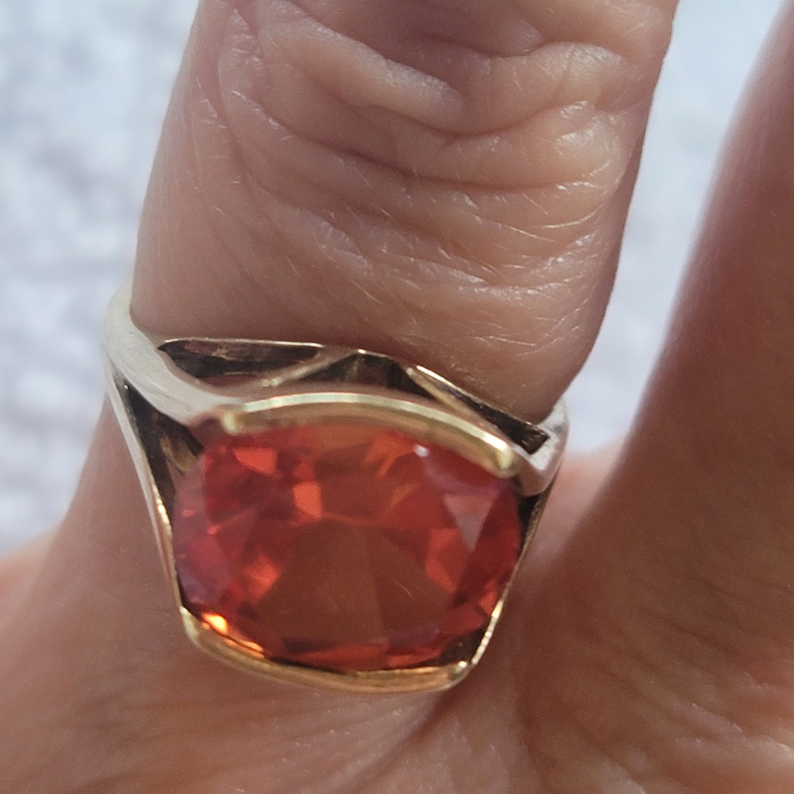 Vintage Mid-Century 14K Vivid Reddish-Orange Sapphire, Approx. 6.00 Carats