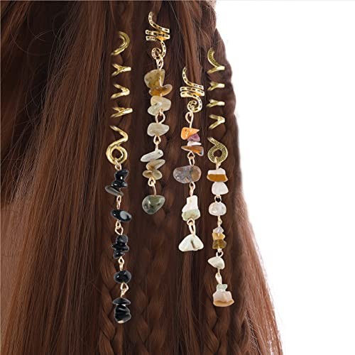 Hair Jewelry Dreadlock Accessories, Natura Stone Hair Charms for Black, 6Pcs