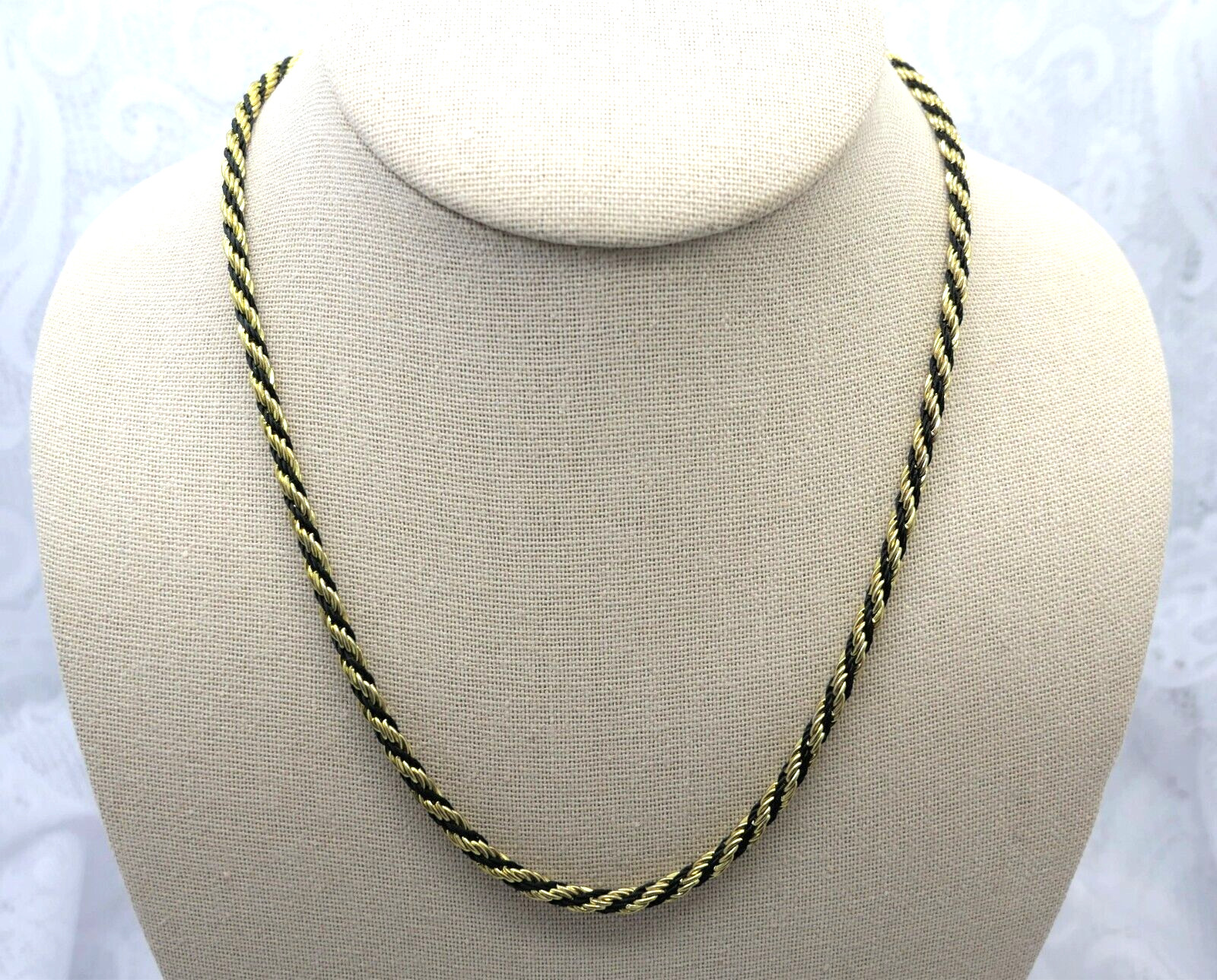 2 Necklaces Gold Tone and Black Twisted Rope Vintage 24″ & 18″