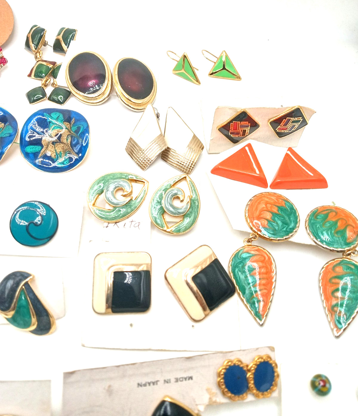 Vintage Enamel Pierced Earrings 80’s & More Colorful Variety Lot of 64 Pairs