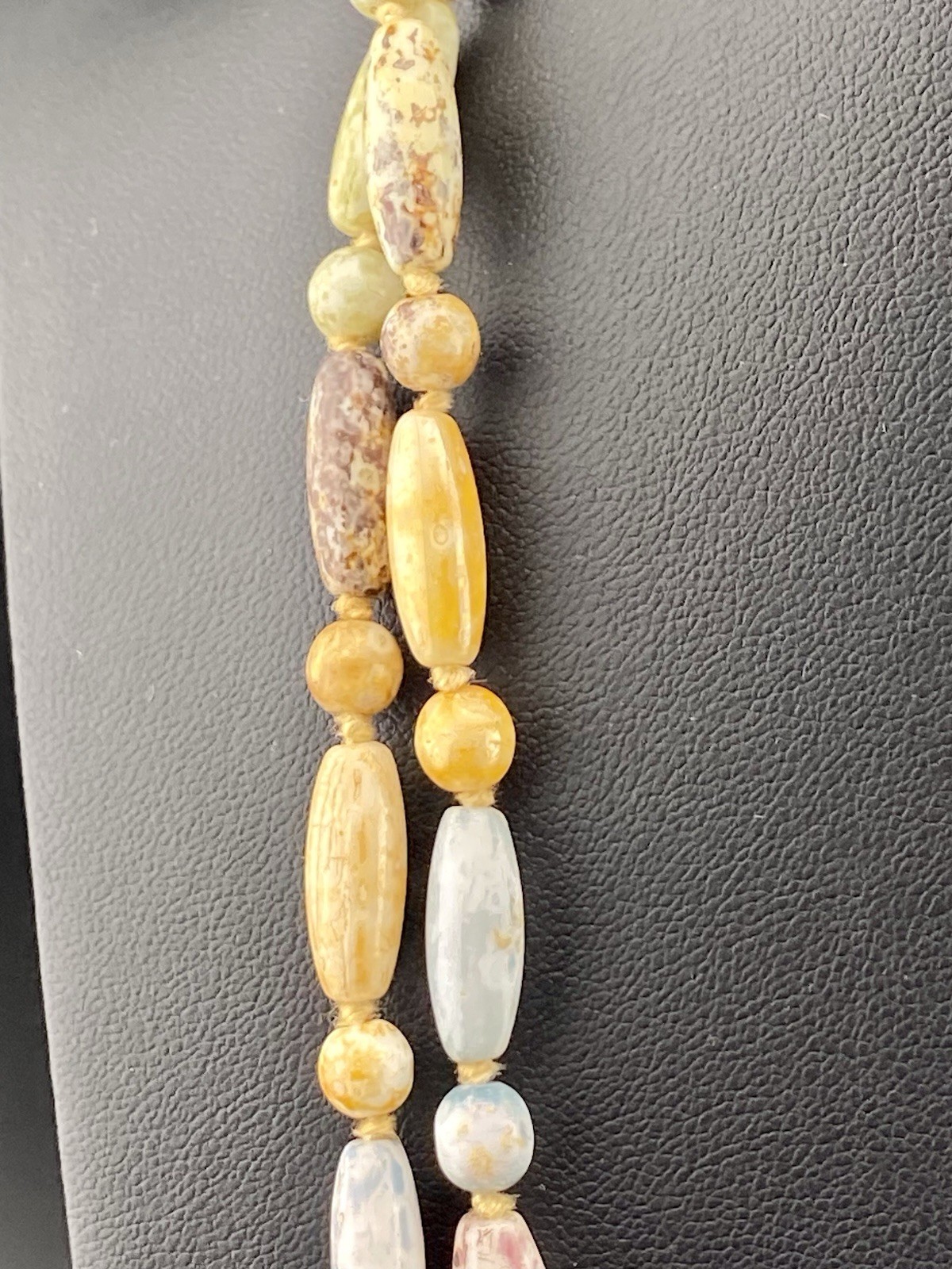 VTG Czech Glass Multicolor Speckled “Picasso” Beaded Necklace W/ Barrel Clasp.
