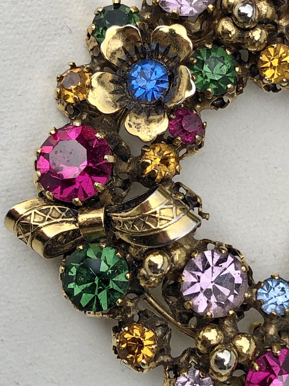 Vintage Austria Multi Color Rhinestones Flower Brooch & Clip Earrings Set