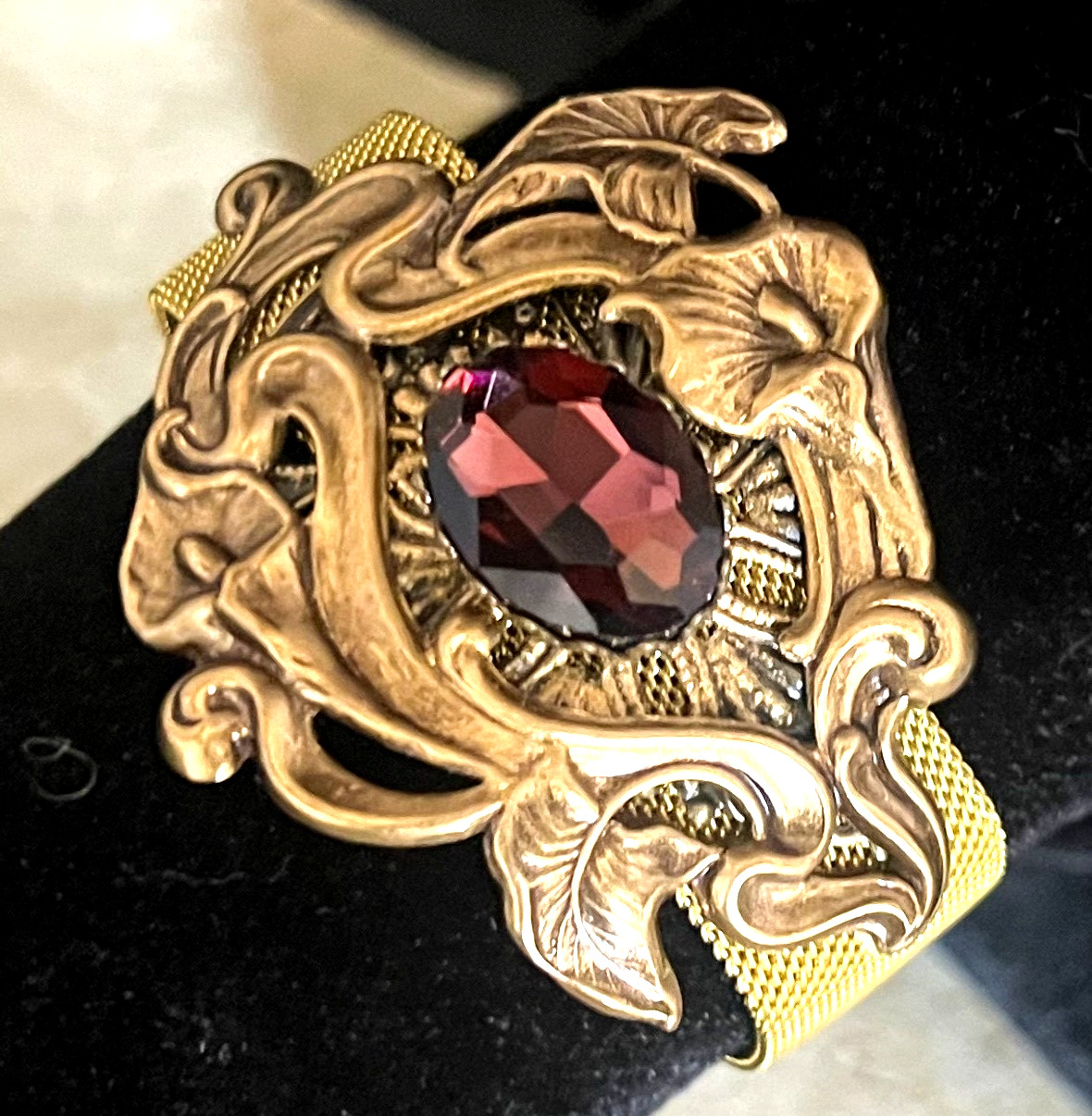 Art Nouveau Flower Bracelet Brass Calla Lily Mesh Cuff Art Nouveau Jewelry