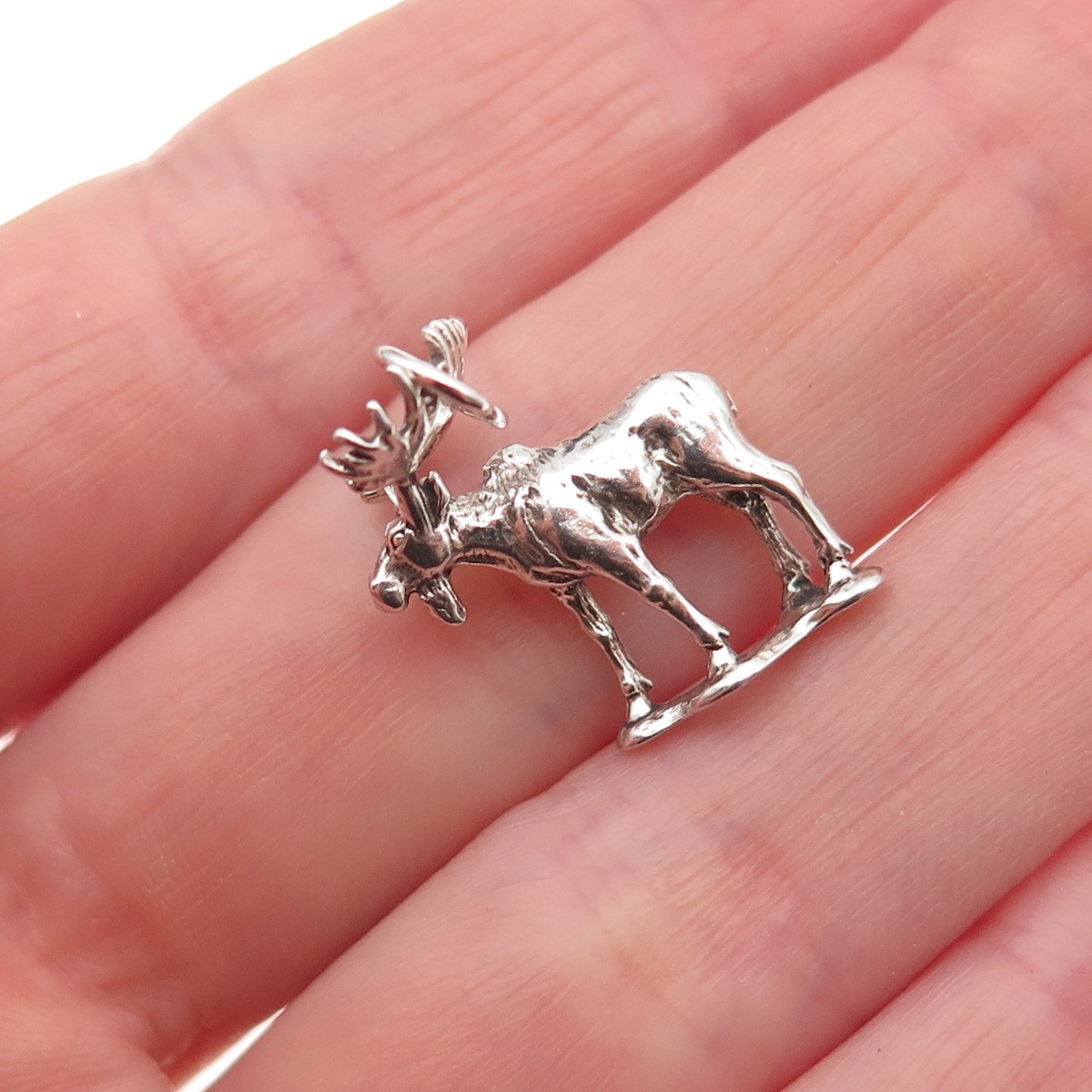 925 Sterling Silver Vintage 1984 Moose Oxidized 3D Mini Charm Pendant