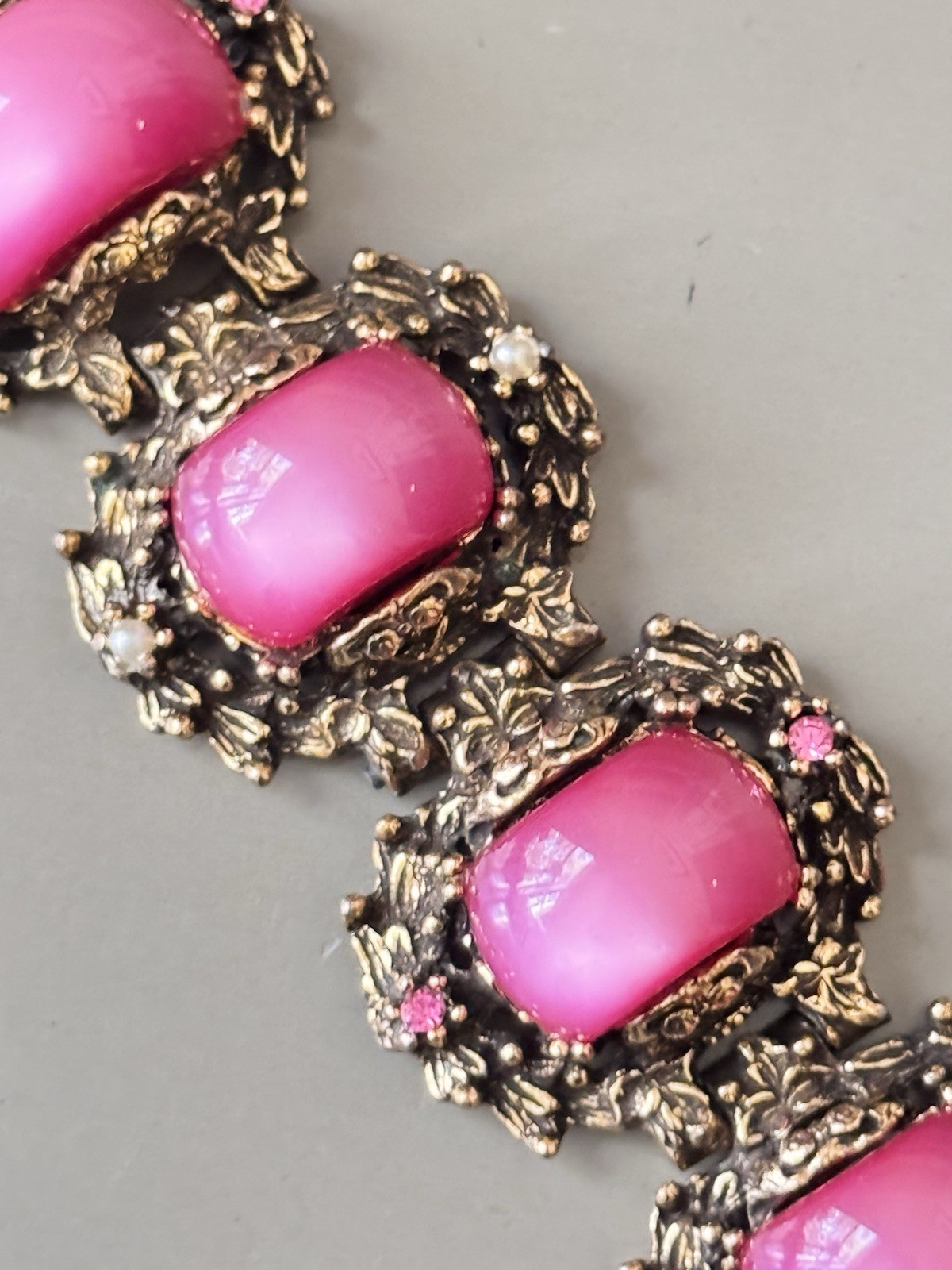 Vintage SELRO SELINI Baroque Necklace, Bracelet & Earring Set, Pink Moon Glow