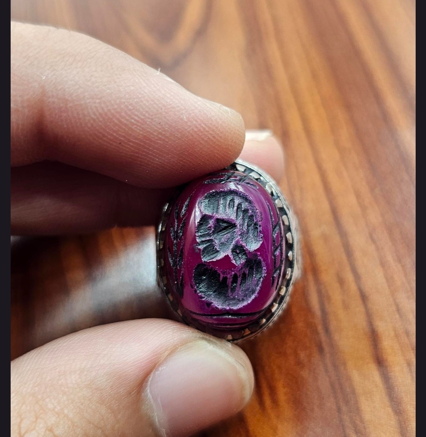 Handcrafted rare Antique Afghan Ring – Unique Engraved Stone – Size 9