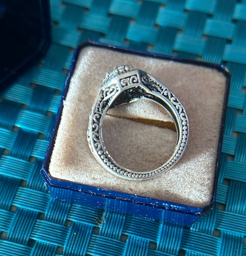 VTG 30s Deco Edwardian Filigree Milgrain Edge 925 SS Ring Sz 7.5