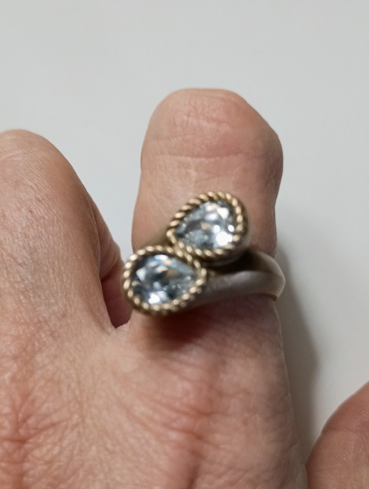 2 Stone CZ Bronze Ring Signed PAJ. Vintage