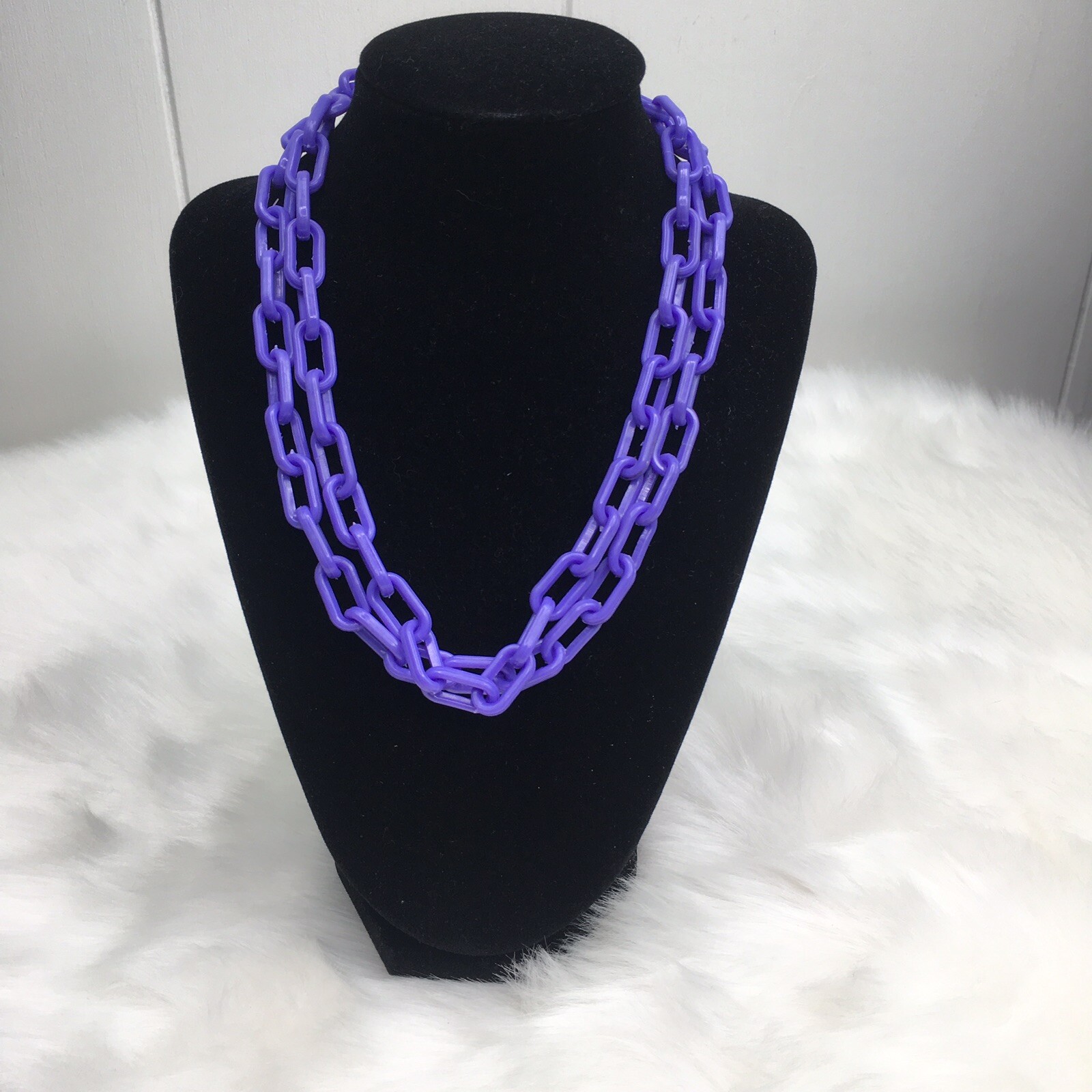 NEW Bell Charm Plastic Link Chain Necklace Costume Deadstock Vintage Retro 1980s