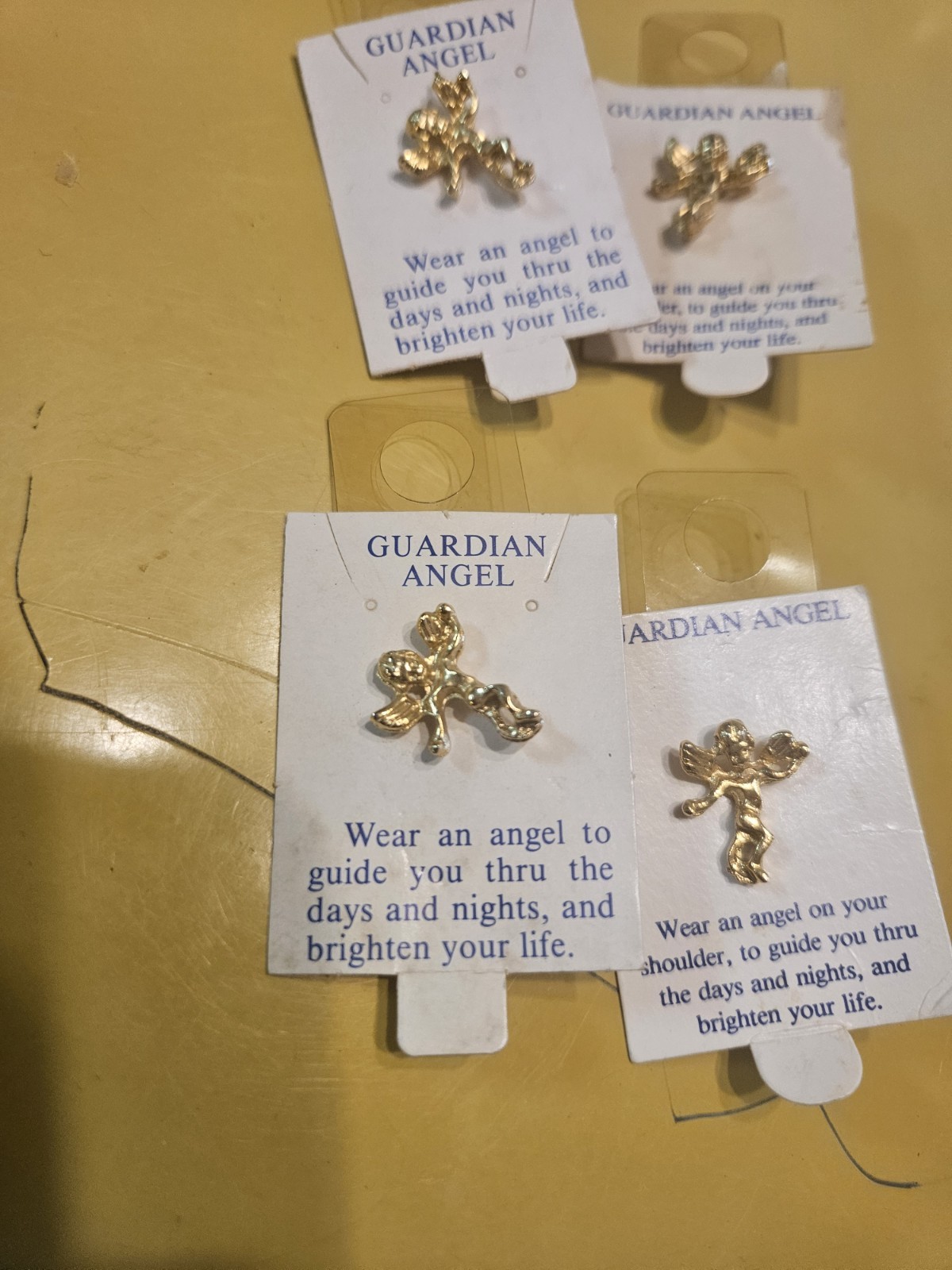 Lot Of 4 Guardian Gold Angel Lapel Pins NOS