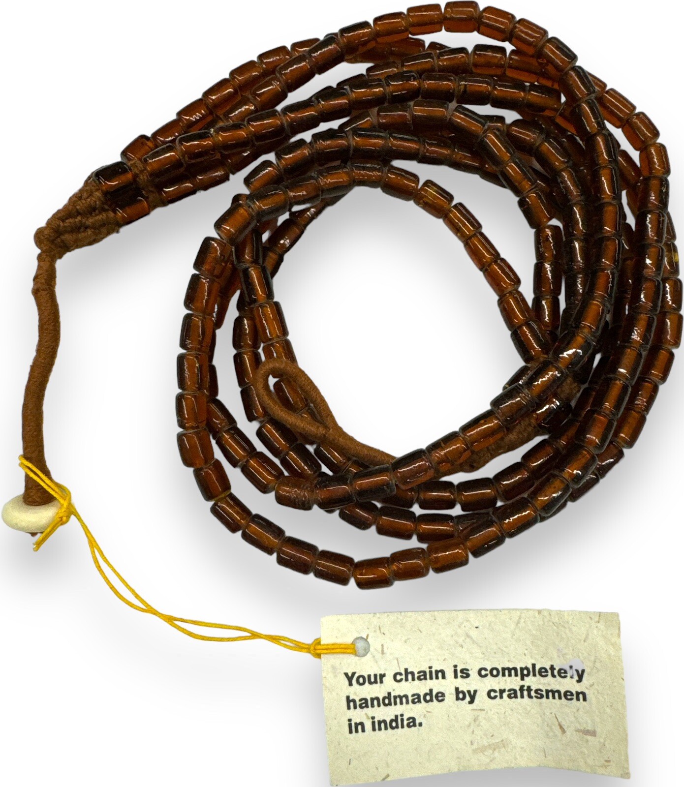 Vintage India Glass Handmade 4 Strand Brown Tube Beads Necklace 25″ Loop Clasp