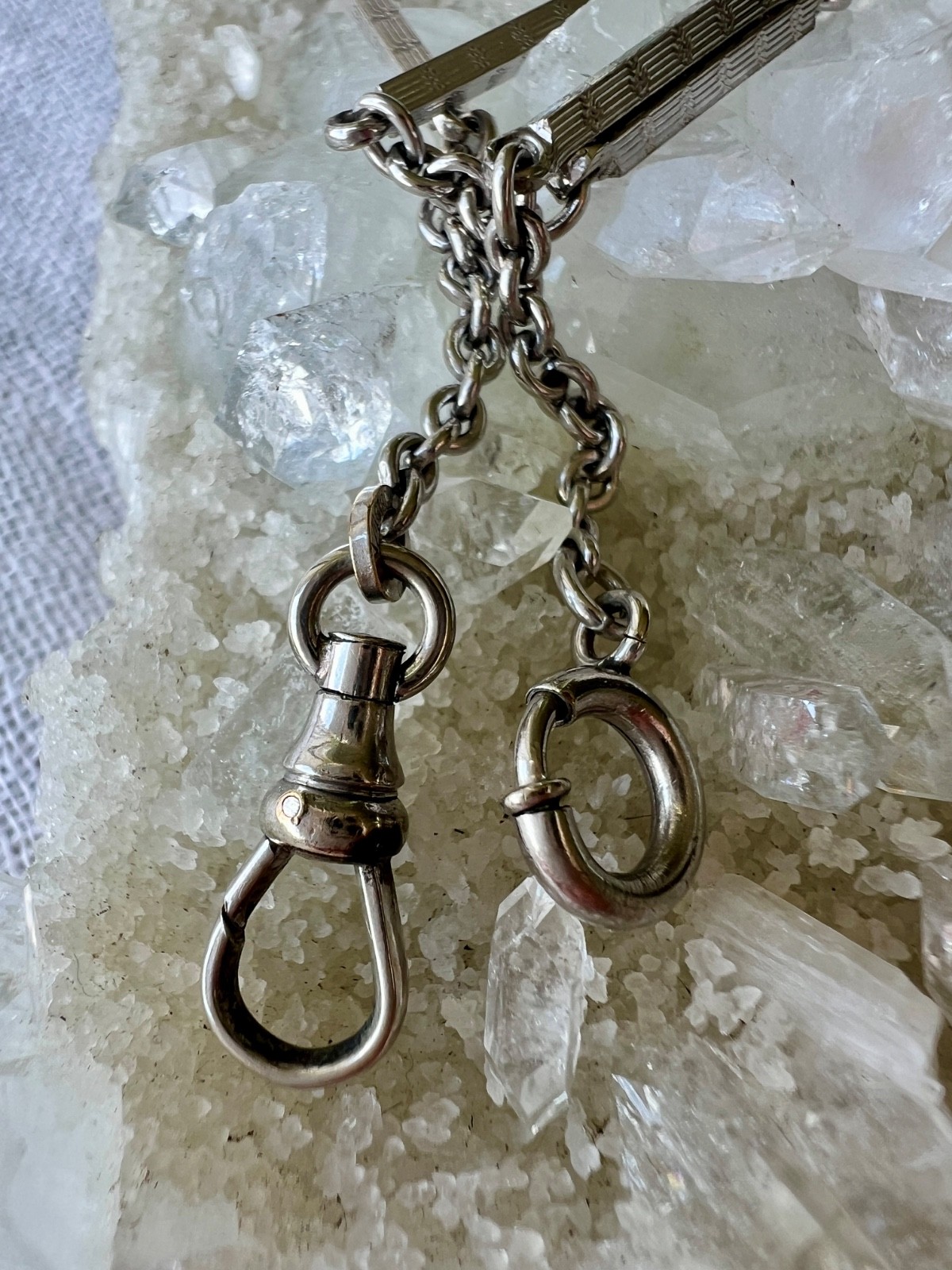 Vintage Mid Century 1/40 RGP White Gold Tone Watch Chain Bar Link Dog Clip 13.75