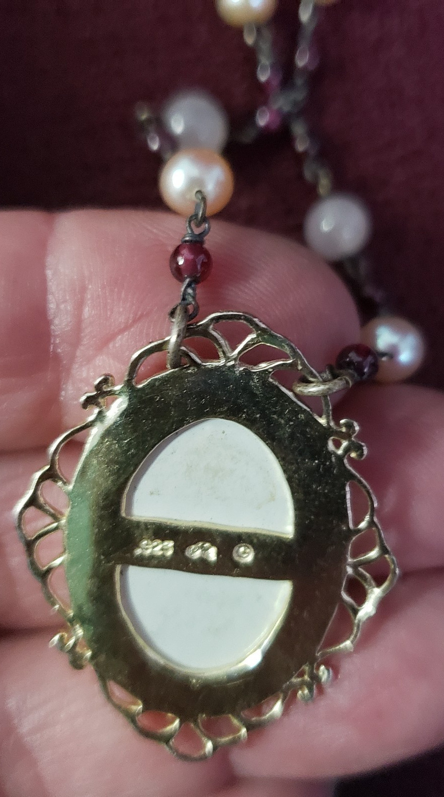Sterling Silver Frosted Glass Floral Necklace Vintage Victorian Style