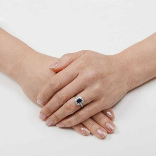 3.40 Ct Natural Blue Sapphire Art Deco Vintage Wedding Ring 925 Sterling Silver